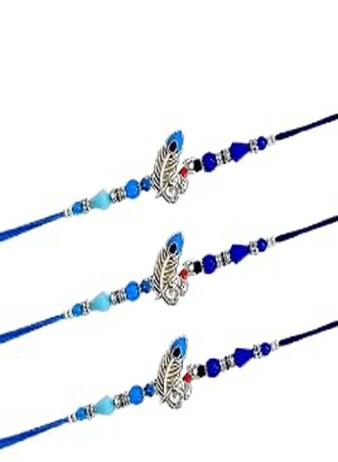 Gurjas Fancy Kitchen Rakhi للأولاد، الطاووس Rakhi For Borther، Rakshabhandhan For Bhai - Bhen، Rakhi For Bhai، Evil Eye Rakhi للأطفال، سوار للأولاد، أحدث Rakhi، مجموعة هدية Rakhi (3 قطع) - Image 1