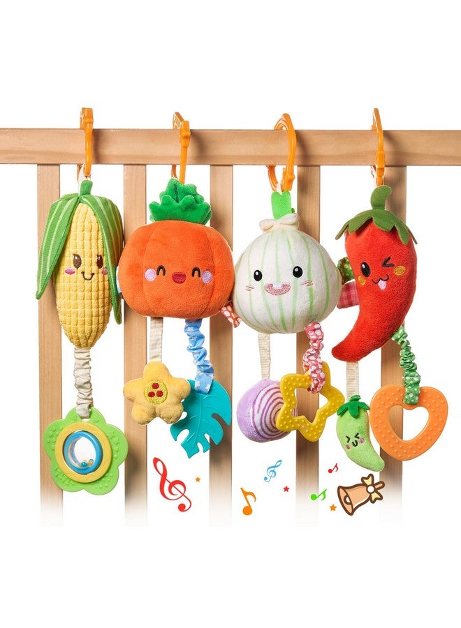 TUMAMA Hanging Baby Toys, 4 Pack Vegetable Crib Stroller Baby Gym Mobile Plush Toys, Early Baby Cognitive Sensory Hanging Rattle Toys With Teether. Suitable For Babies 0, 3, 6, 9, 12 Months - Image 1