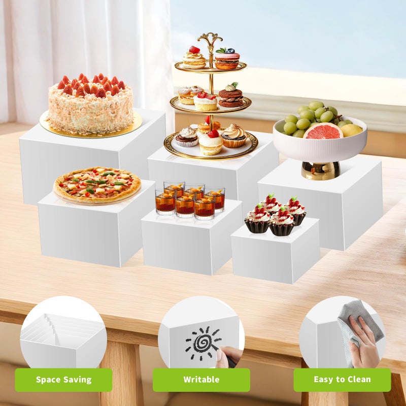 Piopiocoing 6 Pcs Buffet Risersï¼ˆSizeï¼š5''-6''-7''-8''-9''-10'') ï¼ŒFood Risers for Buffet Tableï¼ŒWhite Acrylic Display Risers Shelf for Catering, Party, Jewelry & Collectibles, Acrylic white boxes for food display with Hollow Bottoms - Image 3