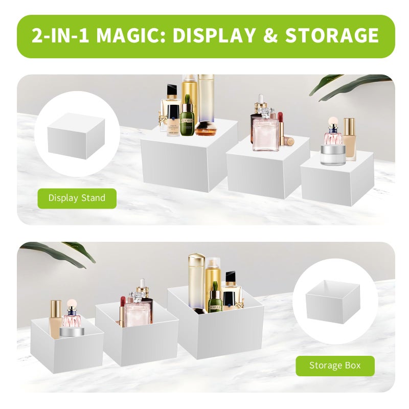 Piopiocoing 6 Pcs Buffet Risersï¼ˆSizeï¼š5''-6''-7''-8''-9''-10'') ï¼ŒFood Risers for Buffet Tableï¼ŒWhite Acrylic Display Risers Shelf for Catering, Party, Jewelry & Collectibles, Acrylic white boxes for food display with Hollow Bottoms - Image 4