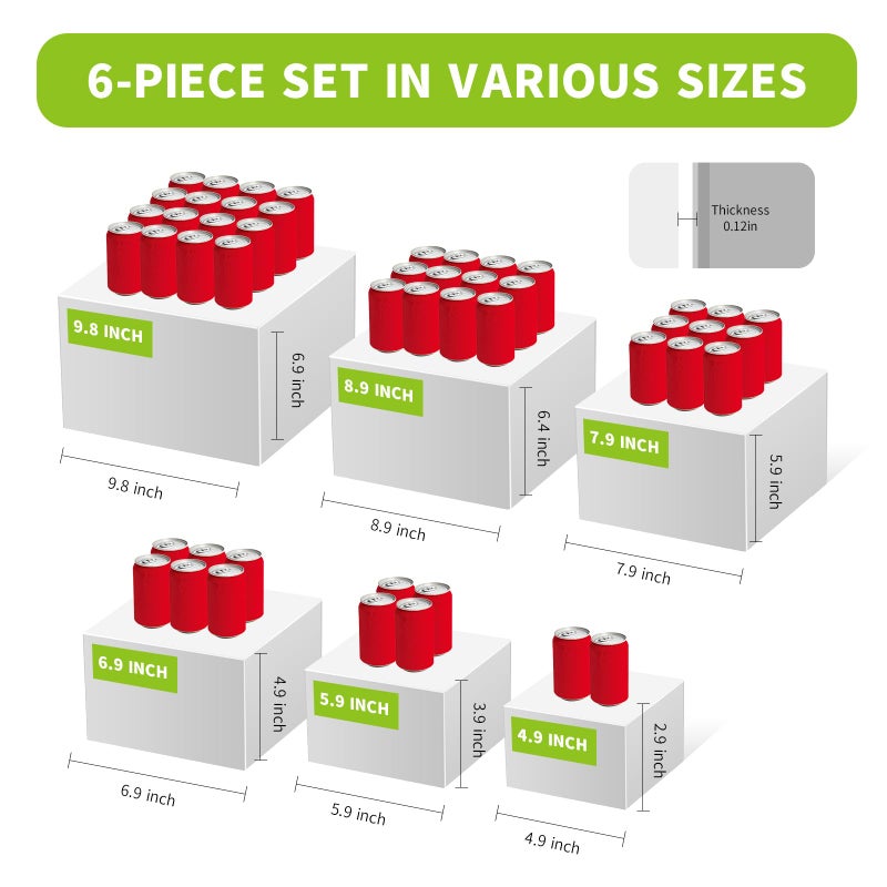 Piopiocoing 6 Pcs Buffet Risersï¼ˆSizeï¼š5''-6''-7''-8''-9''-10'') ï¼ŒFood Risers for Buffet Tableï¼ŒWhite Acrylic Display Risers Shelf for Catering, Party, Jewelry & Collectibles, Acrylic white boxes for food display with Hollow Bottoms - Image 2