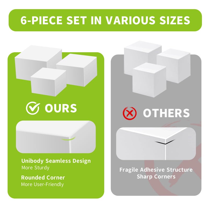 Piopiocoing 6 Pcs Buffet Risersï¼ˆSizeï¼š5''-6''-7''-8''-9''-10'') ï¼ŒFood Risers for Buffet Tableï¼ŒWhite Acrylic Display Risers Shelf for Catering, Party, Jewelry & Collectibles, Acrylic white boxes for food display with Hollow Bottoms - Image 5