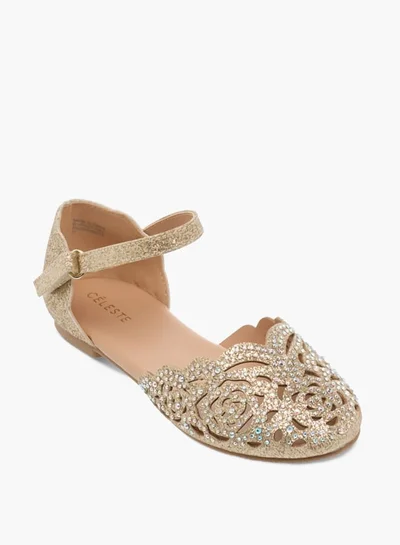 Celeste Girls Embellished Ballerinas With Hook And Loop Closure