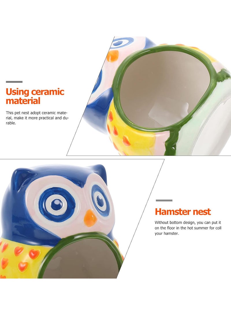 GGOOT Pet Hideout Hut Ceramic Hamster House Adorable Owl Adornment Chinchilla Hamster Nest - Image 5