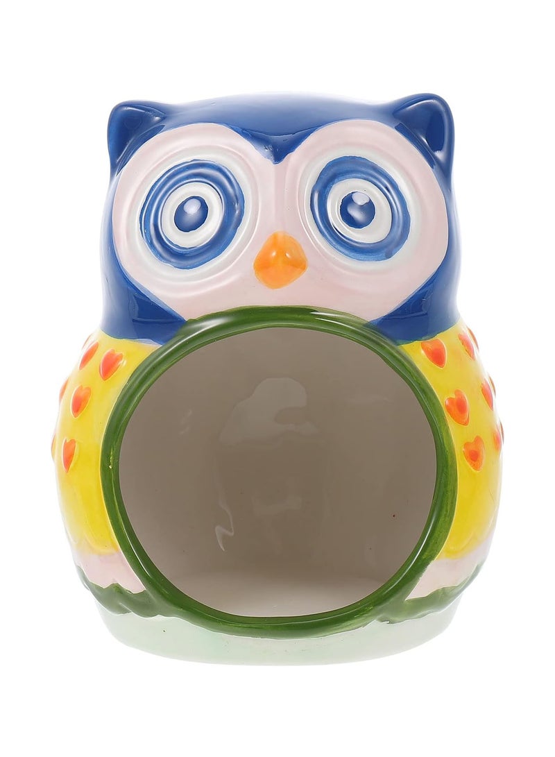 GGOOT Pet Hideout Hut Ceramic Hamster House Adorable Owl Adornment Chinchilla Hamster Nest - Image 1