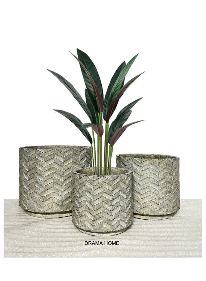 DRAMA HOME Elegant Plant Pot Set With a Modern Chevron Design, Adding a Unique Aesthetic Touch to Your indoor and outdoor spaces  - Image 1