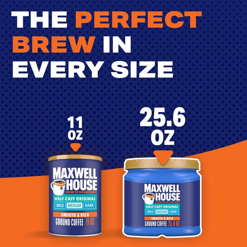 Maxwell House Half Caff Original Medium Roast Ground Coffee, 25.6 oz Canister - Image 5