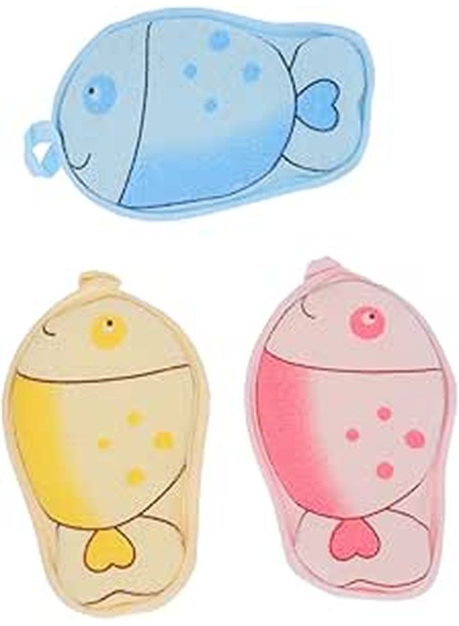 PartyKindom 3pcs Exfoliating Bath Towels Soft Gentle Skin Care Blue Yellow Pink - Image 1