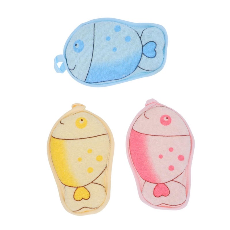 PartyKindom 3pcs Exfoliating Bath Towels Soft Gentle Skin Care Blue Yellow Pink - Image 2