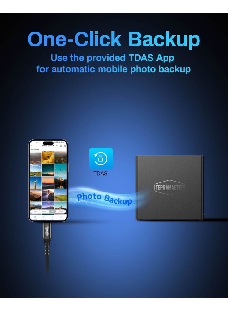 TERRAMASTER TERRAMASTER D4 SSD NVMe Enclosure - 4bay USB4 40Gbps Type-C, USB Storage Supports 4 x M.2 NVMe 2280 SSDs, Mobile App for Data Backup Included (Diskless) - Image 5