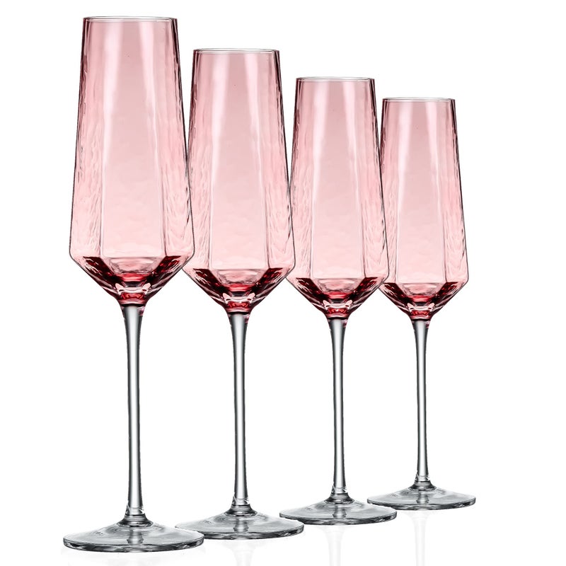ziixon ziixon Crystal Champagne Flutes 8Oz Pink Wedding Champagne Glasses Classy Champagne Flutes Elegant Flutes Set of 4 for Wedding Anniversary Christmas Pink