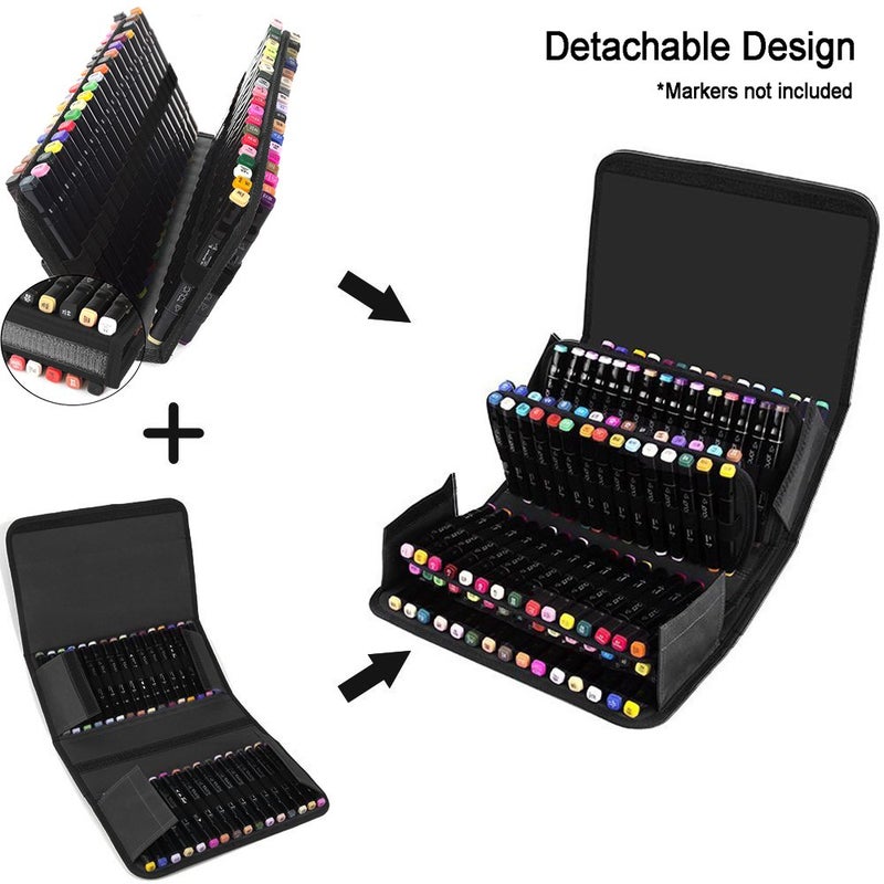 ADVcer Marker Case 120 Storage Holders, Foldable Extendable Oxford Organizer with Carrying Handle, Shoulder Strap, QR Buckle for Copic Marker, Prismacolor Marker, Dry Erase Color Paint Markers, Black - Image 3