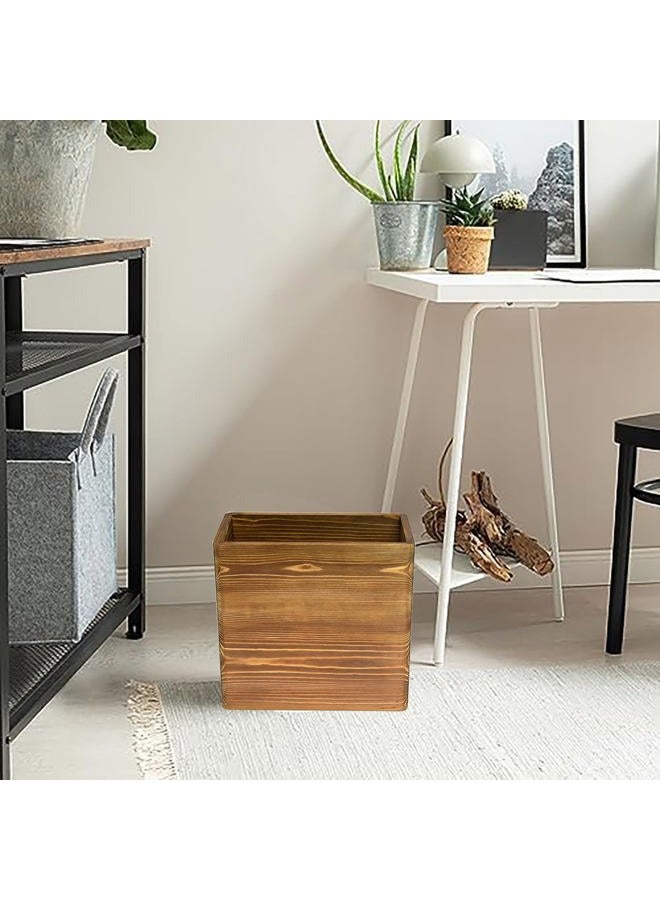 Owlgift Wooden Rustic Burnt Waste Basket Trash Bin, Rectangular Wastebaskets, Bathroom Garbage Can, Bedroom Trash Can, Dorm Recycle Bin, Office Trash Can Wooden Wastebasket Wooden Décor - Image 2