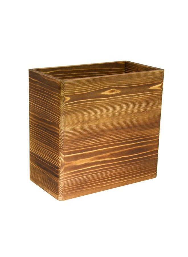 Owlgift Wooden Rustic Burnt Waste Basket Trash Bin, Rectangular Wastebaskets, Bathroom Garbage Can, Bedroom Trash Can, Dorm Recycle Bin, Office Trash Can Wooden Wastebasket Wooden Décor - Image 3