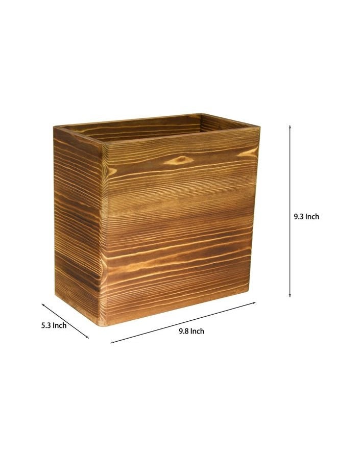 Owlgift Wooden Rustic Burnt Waste Basket Trash Bin, Rectangular Wastebaskets, Bathroom Garbage Can, Bedroom Trash Can, Dorm Recycle Bin, Office Trash Can Wooden Wastebasket Wooden Décor - Image 5