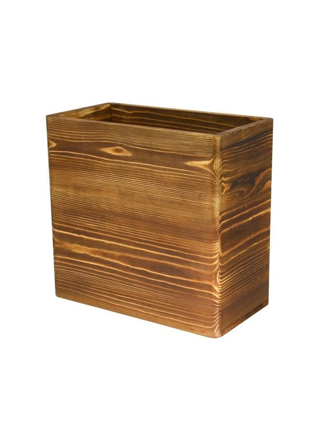 Owlgift Wooden Rustic Burnt Waste Basket Trash Bin, Rectangular Wastebaskets, Bathroom Garbage Can, Bedroom Trash Can, Dorm Recycle Bin, Office Trash Can Wooden Wastebasket Wooden Décor - Image 1