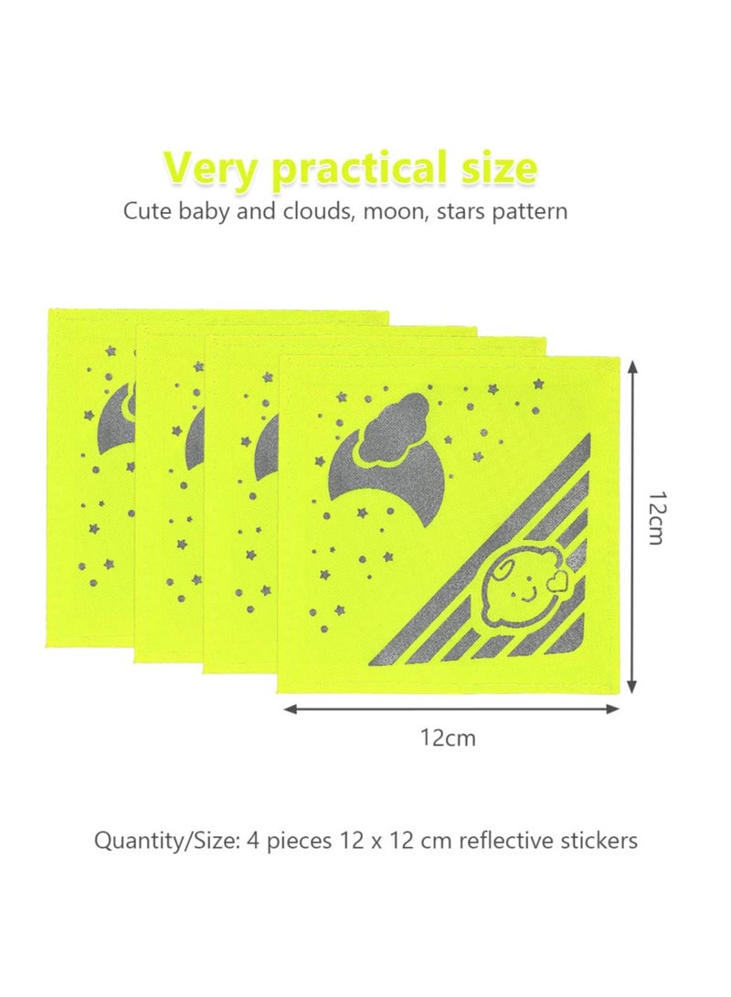 CMGTYYD Pram Reflectors, 4Pcs Reflective Pram Reflectors, Universal Safety Reflectors with Cute Baby and Clouds, Moon, Stars Pattern, Reflective Stickers Velcro Fastener for Stroller, School Bag - Image 2