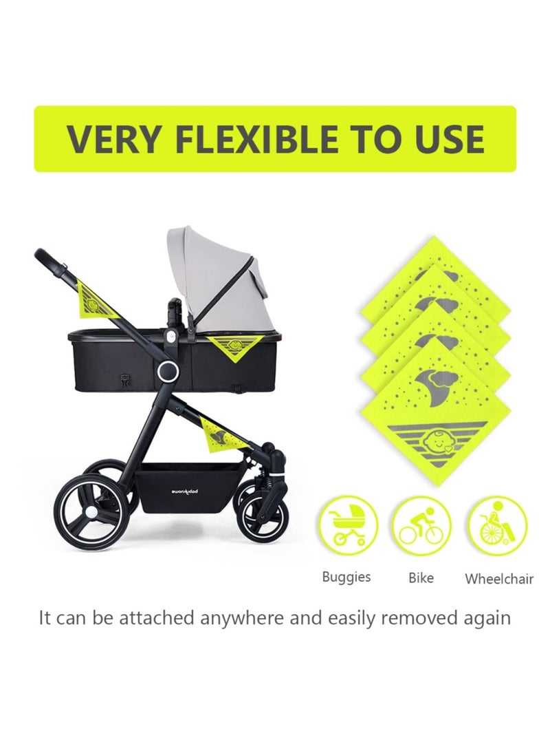 CMGTYYD Pram Reflectors, 4Pcs Reflective Pram Reflectors, Universal Safety Reflectors with Cute Baby and Clouds, Moon, Stars Pattern, Reflective Stickers Velcro Fastener for Stroller, School Bag - Image 4