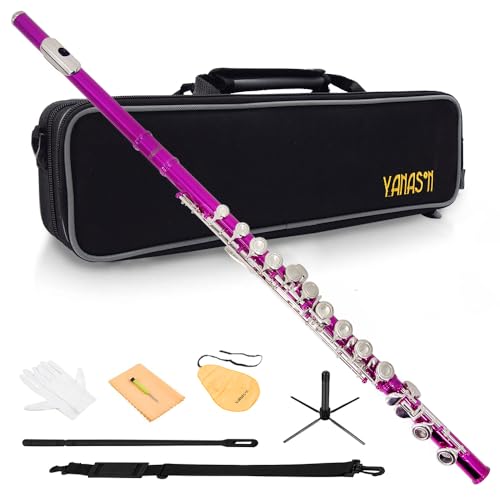 YANASON Pink C Flute Closed Hole 16 Keys Flute Nickel-Plated for Beginner, Student and Professionals with Carrying case, Metal stand, Gloves, Tuning Rod, Cleaning kit(Pink) - Image 1