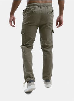Olive Slip On Solid Cargo Pants with Hem