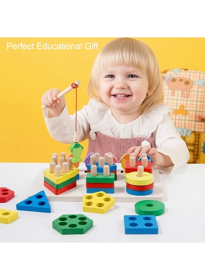 Fishing Game Toy, Magnetic Wooden Fishing Game, Wooden Sensory Toys, Montessori Wooden Shape Sorter Toys, Fishing Learning, Color Sorting ,Puzzle Montessori Preschool Educational Fine Motor Skills for 3 4 5 Years Old Boys Girls - Image 3