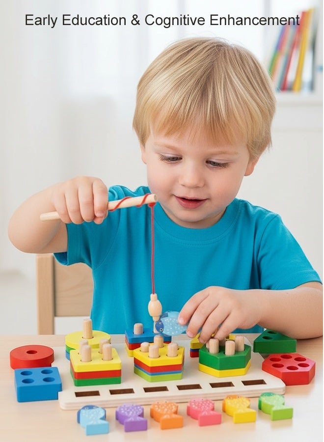 Fishing Game Toy, Magnetic Wooden Fishing Game, Wooden Sensory Toys, Montessori Wooden Shape Sorter Toys, Fishing Learning, Color Sorting ,Puzzle Montessori Preschool Educational Fine Motor Skills for 3 4 5 Years Old Boys Girls - Image 4