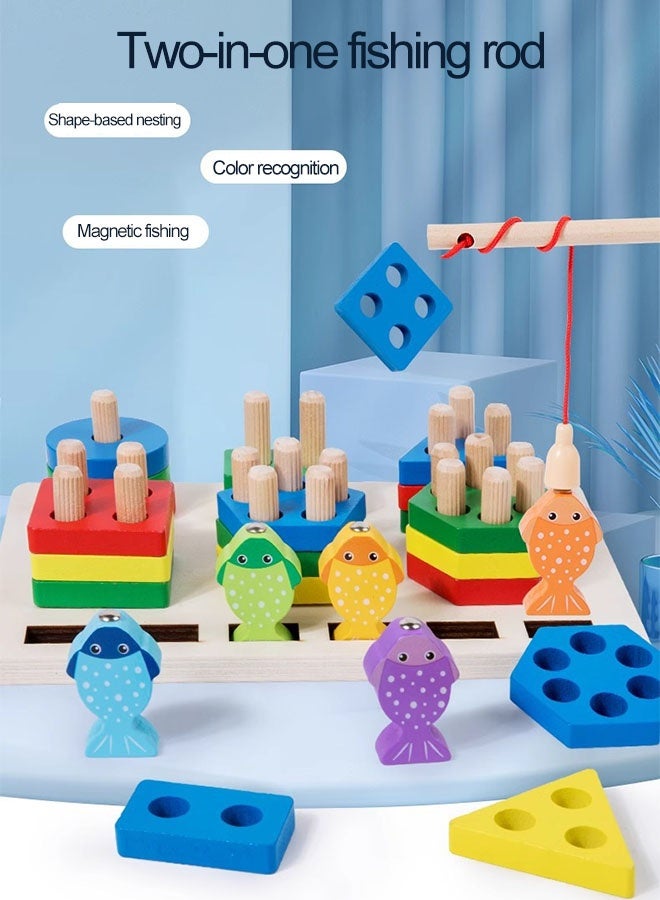 Fishing Game Toy, Magnetic Wooden Fishing Game, Wooden Sensory Toys, Montessori Wooden Shape Sorter Toys, Fishing Learning, Color Sorting ,Puzzle Montessori Preschool Educational Fine Motor Skills for 3 4 5 Years Old Boys Girls - Image 5
