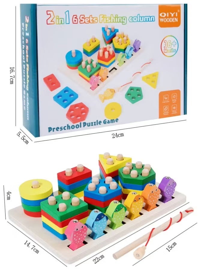 Fishing Game Toy, Magnetic Wooden Fishing Game, Wooden Sensory Toys, Montessori Wooden Shape Sorter Toys, Fishing Learning, Color Sorting ,Puzzle Montessori Preschool Educational Fine Motor Skills for 3 4 5 Years Old Boys Girls - Image 2