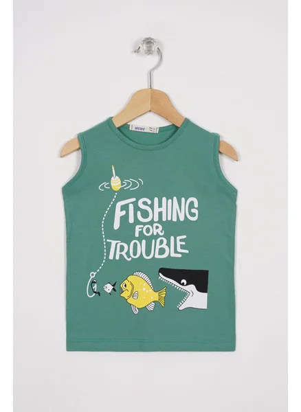 Zepkids Fishing For Trouble Text Printed Cagla Green Color Boy T-shirt