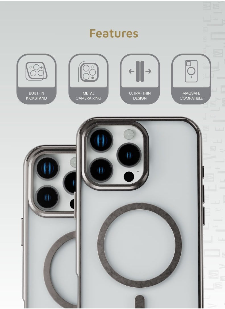 LEVELO - iPhone 16 Pro Magsafe Case Elio PC Cover with Metal Camera Ring Stand/ Anti-Yellowing/ Built-In Kickstand/ Ultra-Thin Design- Titanium - Image 1