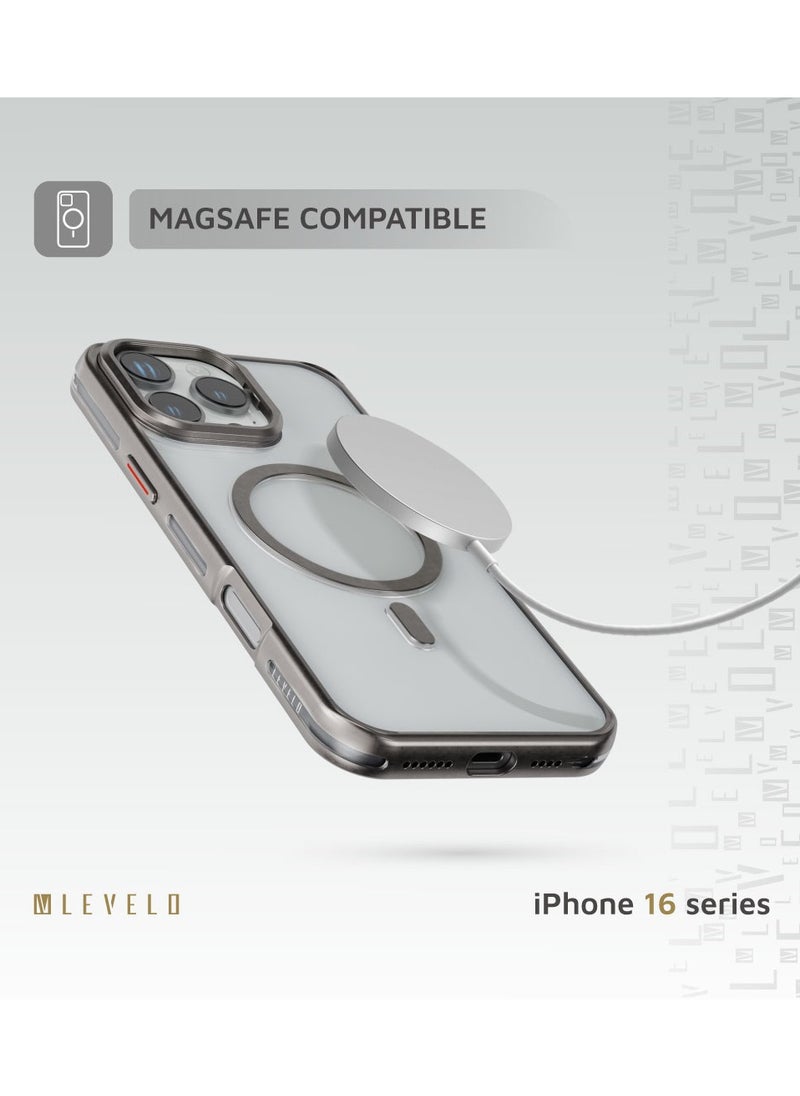 LEVELO - iPhone 16 Pro Magsafe Case Elio PC Cover with Metal Camera Ring Stand/ Anti-Yellowing/ Built-In Kickstand/ Ultra-Thin Design- Titanium - Image 1
