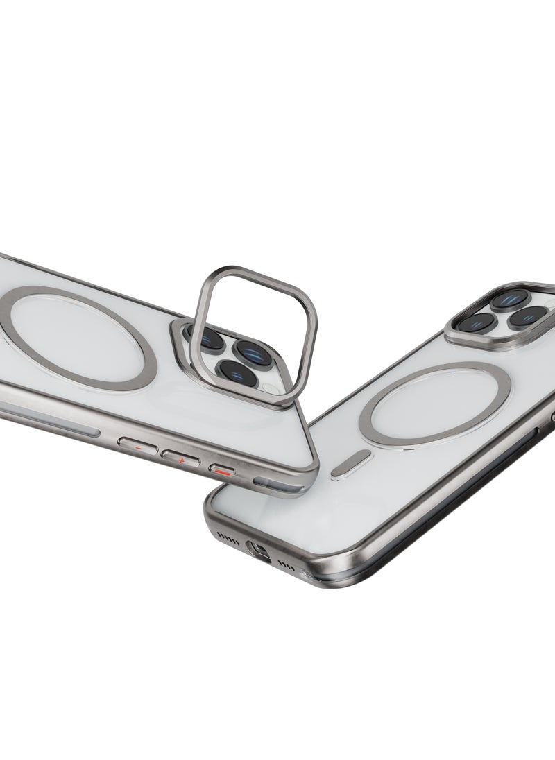 LEVELO - iPhone 16 Pro Magsafe Case Elio PC Cover with Metal Camera Ring Stand/ Anti-Yellowing/ Built-In Kickstand/ Ultra-Thin Design- Titanium - Image 1