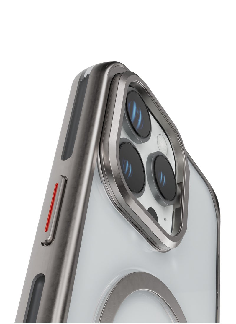 LEVELO - iPhone 16 Pro Magsafe Case Elio PC Cover with Metal Camera Ring Stand/ Anti-Yellowing/ Built-In Kickstand/ Ultra-Thin Design- Titanium - Image 1