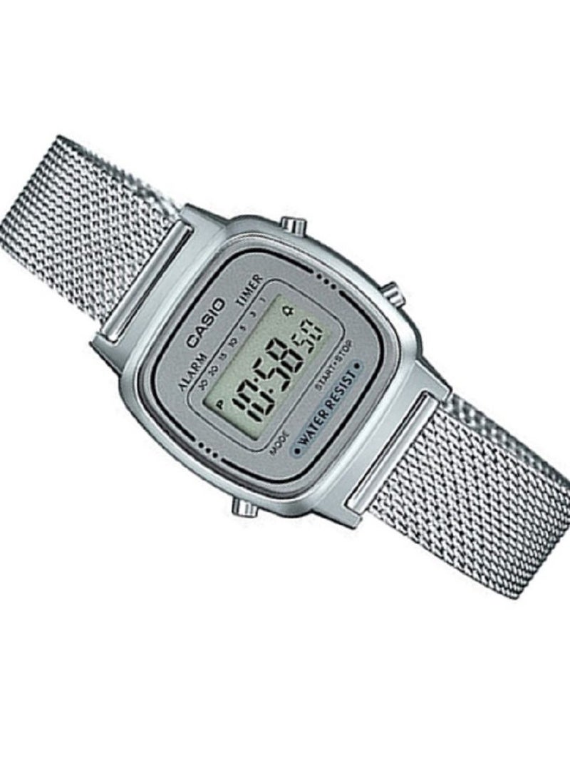Casio Women Vintage Watch Digital Grey Dial Stainless Steel Mesh Band LA670WEM-7DF - Image 2