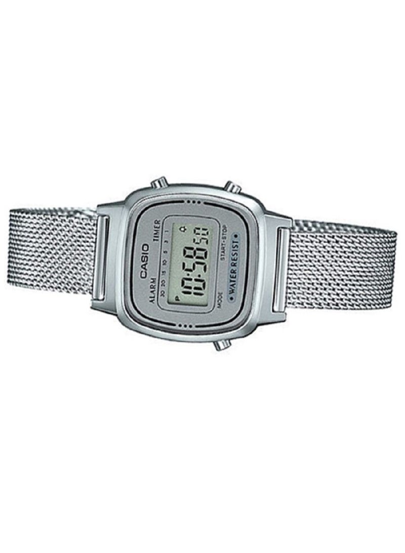 Casio Women Vintage Watch Digital Grey Dial Stainless Steel Mesh Band LA670WEM-7DF - Image 3