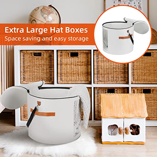 Ohiyoo Large Hat Storage Box 19'' for Women and Men - Foldable Round Box With Lid, Felt Stuffed Animal Toy Storage Bin, White - Image 2