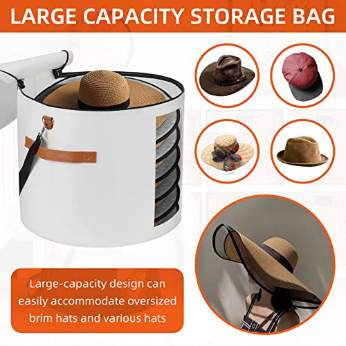 Ohiyoo Large Hat Storage Box 19'' for Women and Men - Foldable Round Box With Lid, Felt Stuffed Animal Toy Storage Bin, White - Image 5