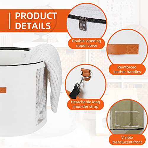 Ohiyoo Large Hat Storage Box 19'' for Women and Men - Foldable Round Box With Lid, Felt Stuffed Animal Toy Storage Bin, White - Image 4