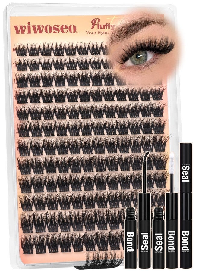 wiwoseo Lash Clusters Kit Fluffy Eyelash Clusters Lashes Wispy C Curl Eyelash Extension Kit 10-16MM Cluster Lashes 144pcs DIY Volume Lash Extensions Faux Mink by wiwoseo (No Tweezers) - Image 1