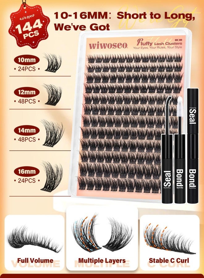 wiwoseo Lash Clusters Kit Fluffy Eyelash Clusters Lashes Wispy C Curl Eyelash Extension Kit 10-16MM Cluster Lashes 144pcs DIY Volume Lash Extensions Faux Mink by wiwoseo (No Tweezers) - Image 3