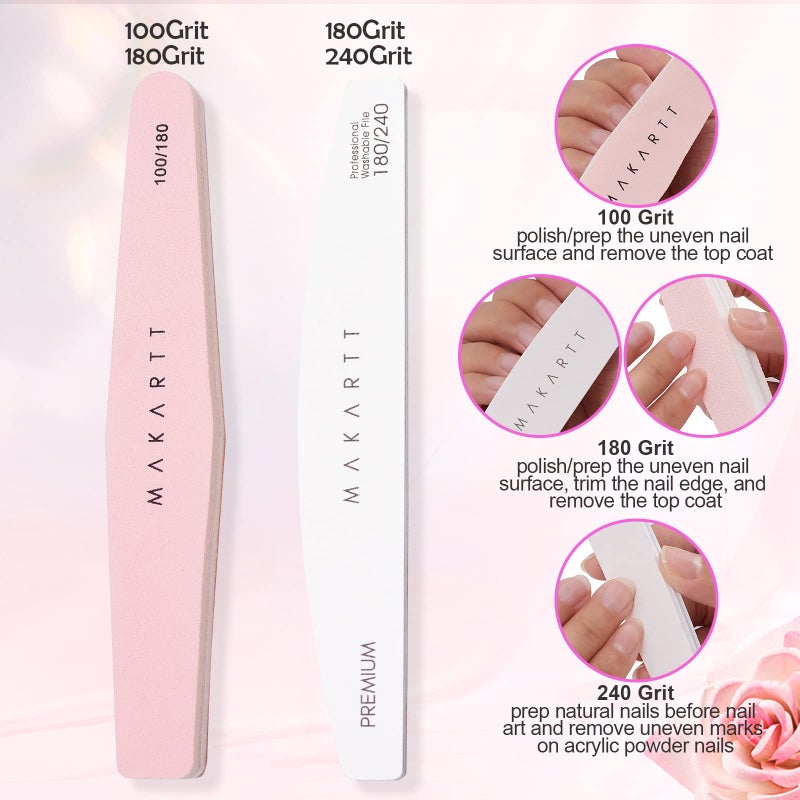 Makartt Nail File and Buffer Set, Pink Basic Prep Kit with Cuticle Clipper, Trimmer, Pusher, Brush, Manicure Care Kit for Natural and Acrylic Nails (7pcs) - Image 3