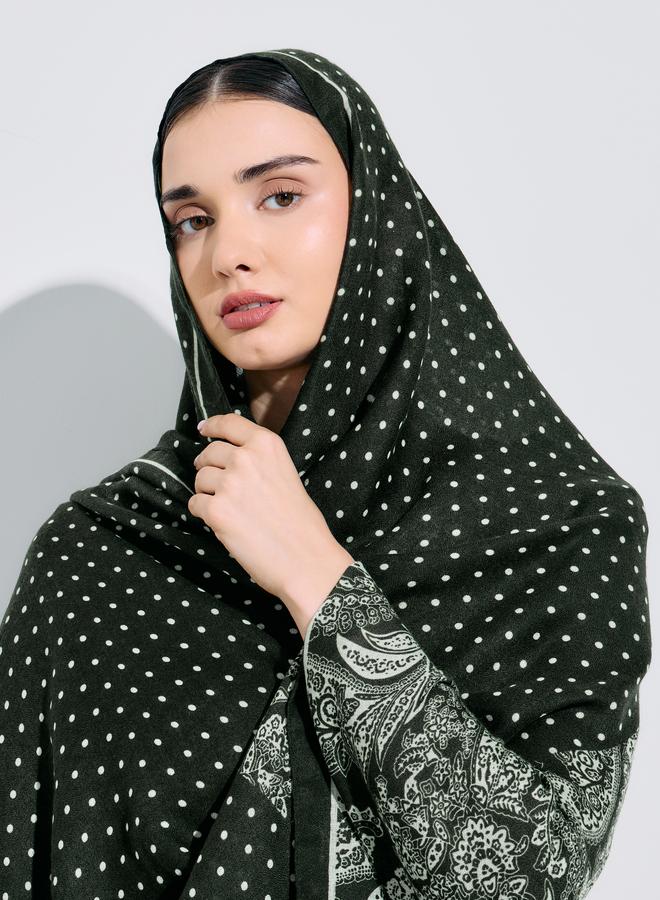Olive Green Polka Dot Hijab 85x180 cm