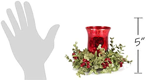 Ganz Kissing Krystals Small Red Mecury Glass Hurrican Candle Holder and Mistletoe Set - Image 2