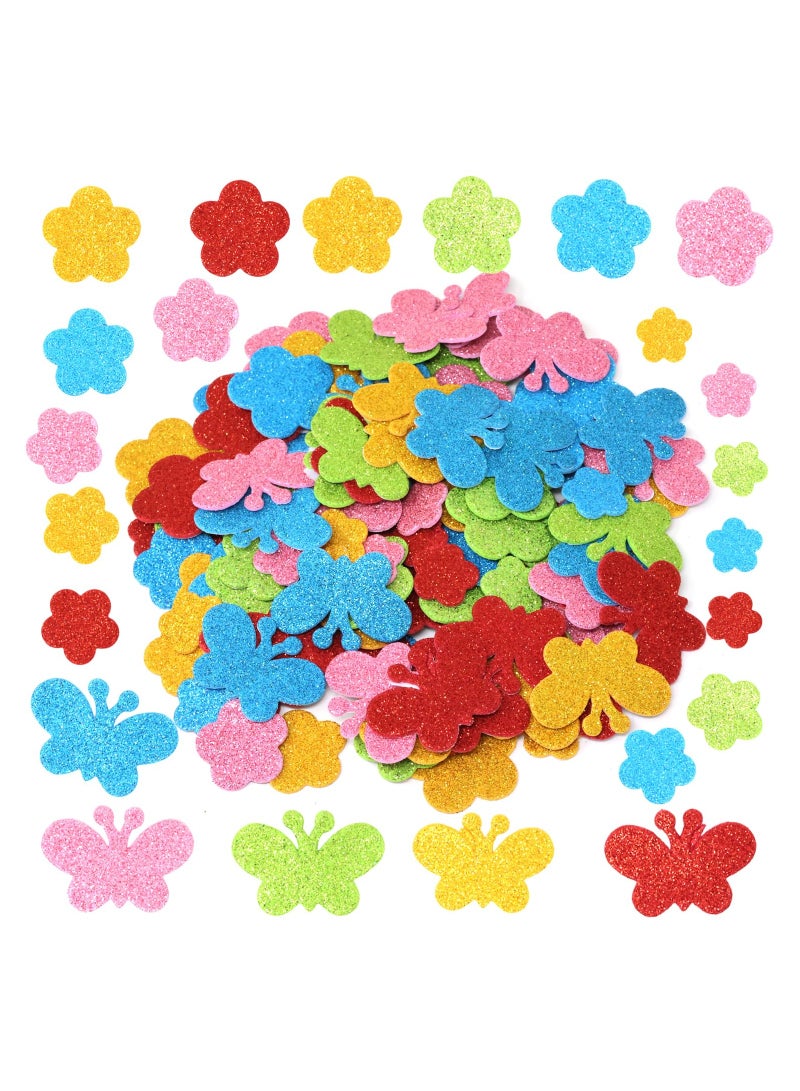 SOLARAE Glitter Foam Flower and Butterfly Shapes Stickers for Kids, EVA Foam Self-Adhesive Colorful Wall Decals for DIY Scrapbooking Kid's Arts Craft Greeting Cards Home Decoration, 120Pcs - Image 1