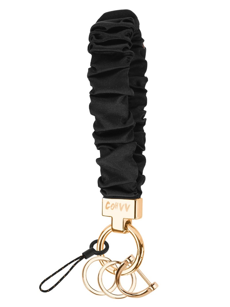 COHVV Scrunchie Keychain Wristlet for Women Men- Stretch Car Key Holder Bracelet, Cute Black Key Chain Wristlet for Teacher, Gym, Shopping & Travel (Classic Black) - Image 1