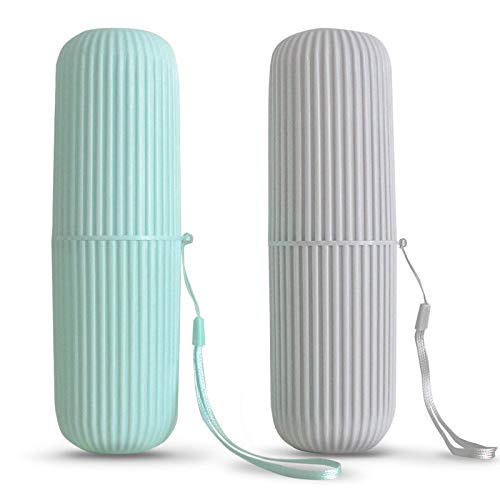 Sunenlyst 2Pcs Travel Toothbrush Holder, Portable Toothbrush Case for Traveling, Camping, Business Trip and School, Multifuction Plastic Toothbrushes Toothpaste Set with Two Colorsï¼ˆLengthï¼š7.7" - Image 1