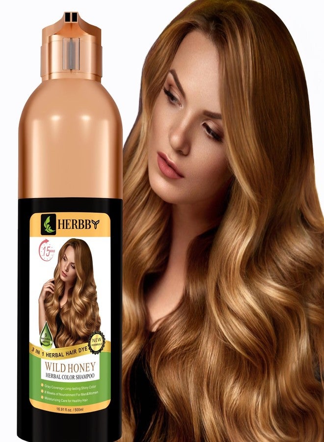 HERBBY Hair Color Shampoo for Gray Hair Coverage&Color Transform with 9 Herbal Extracts -Long Lasting(6-8 Weeks),Shiny,Evenly Colored,Instant Hair Dye Shampoo&Conditioner, 500 Ml (WILD HONEY COLOR) - Image 1