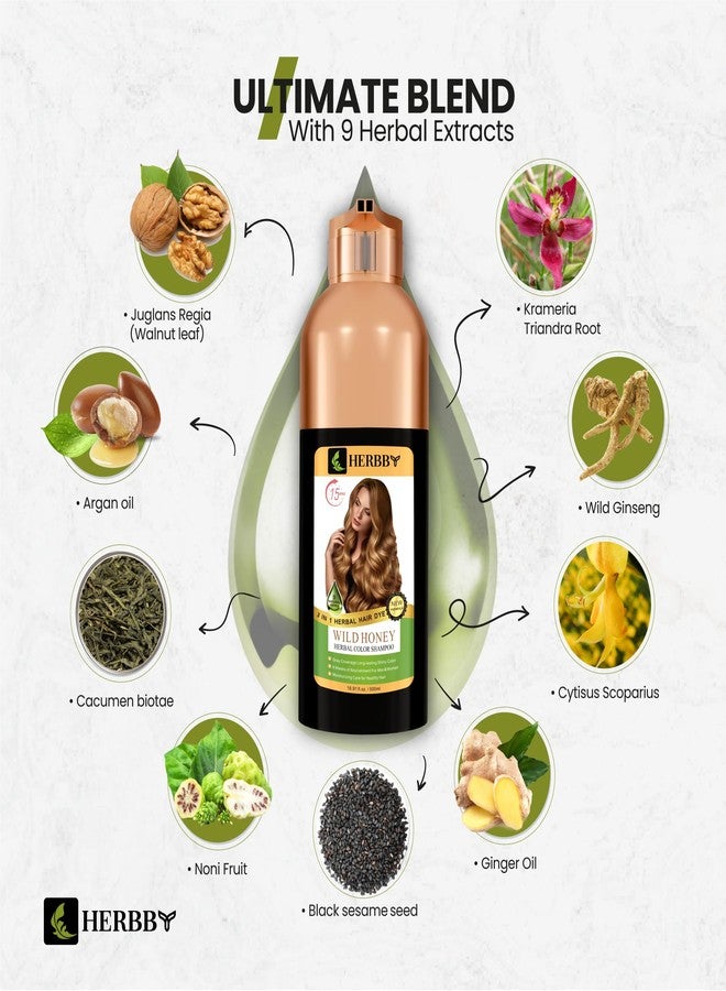 HERBBY Hair Color Shampoo for Gray Hair Coverage&Color Transform with 9 Herbal Extracts -Long Lasting(6-8 Weeks),Shiny,Evenly Colored,Instant Hair Dye Shampoo&Conditioner, 500 Ml (WILD HONEY COLOR) - Image 4