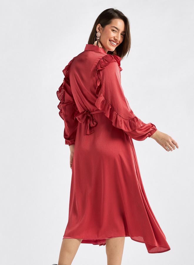 Splash FAV Striped Asymmetric Midi Dress with Ruffle Sleeves - Image 3