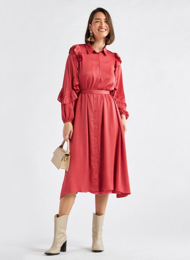 Splash FAV Striped Asymmetric Midi Dress with Ruffle Sleeves - Image 2